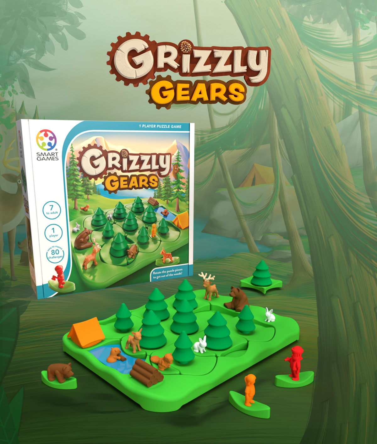 SmartGames Grizzly Gears Game with 80 Challenges for Ages 7 - Adult